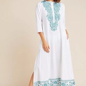 White Roller Rabbit Dress with Navy Embroidery